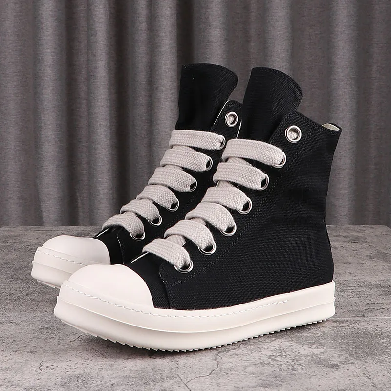 

Fashion Men's Shoes Jumbo Shoeslace Canvas Shoes Zipper Male Sneakers with Box Owens Lace-up Women's Sneakers
