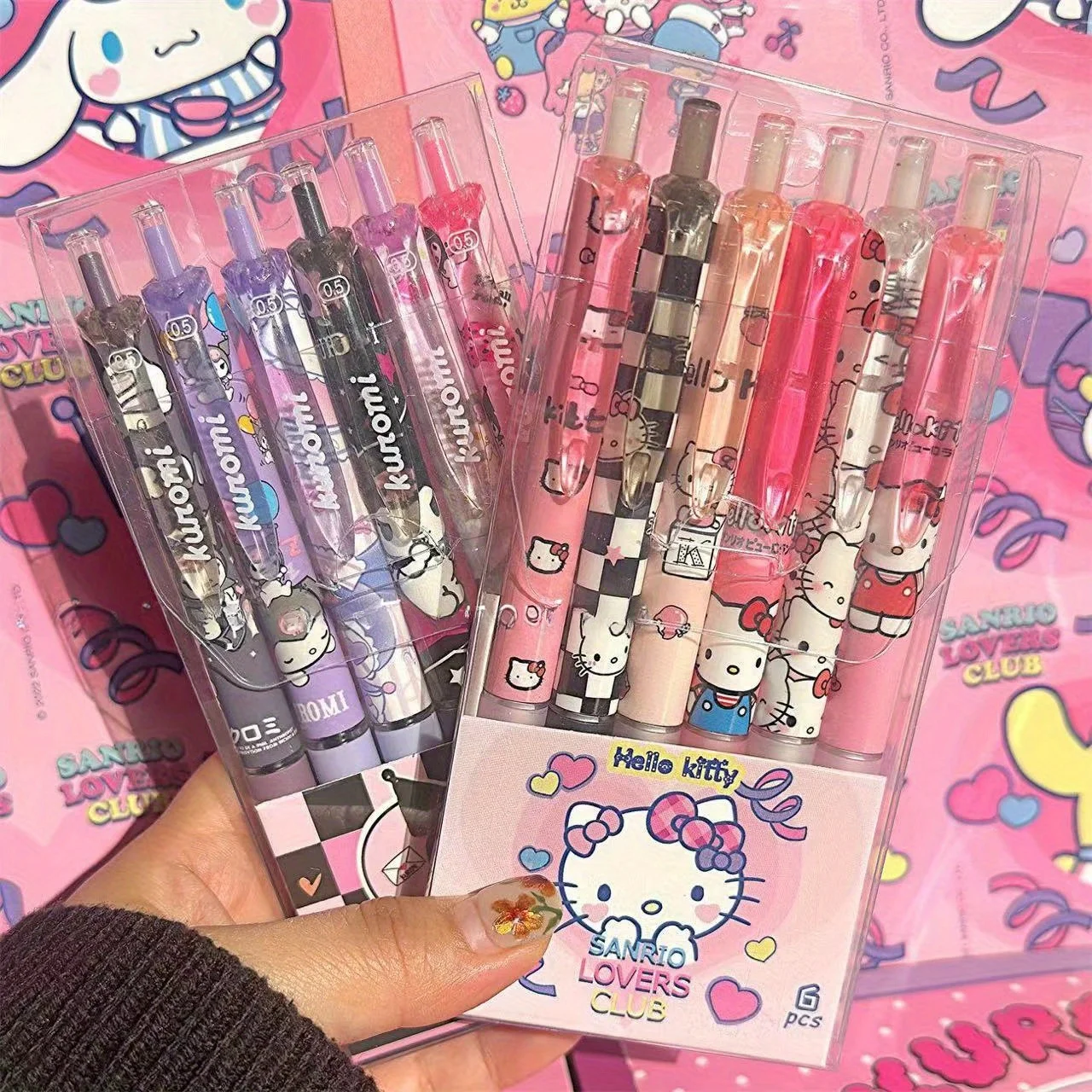 Gel Pen Stationery Set MINISO 6pcs/Set Kawaii Cinnamoroll 0.5mm Gel Pens Set Cute Hello Kitty Black Pen Cartoon School Supplies Gift