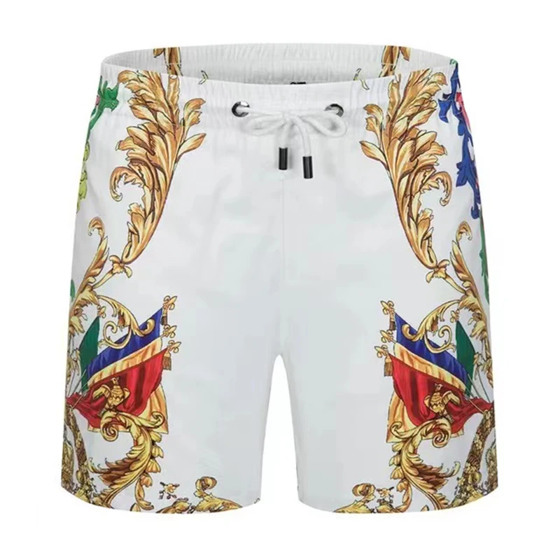 Summer New Style Men Short With Pockets Golden Print Men's Swim Trunks High Quality Quick Dry Beach Swiming 6