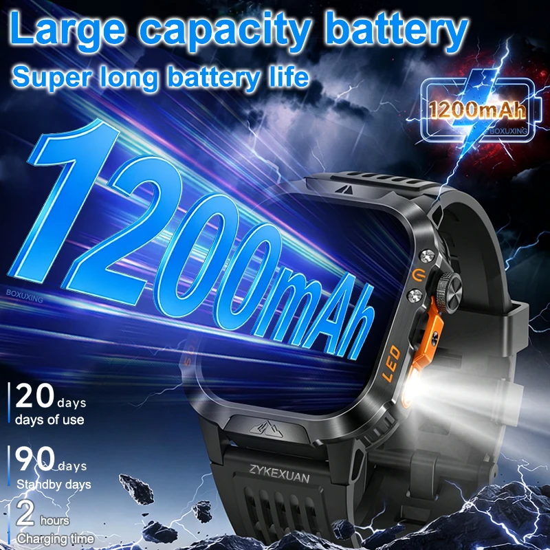 2026 New 1200 mAh Battery Military Smart Watch GPS Path 5ATM Waterproof Sports Run Tracker Outdoors Fitness Military Smartwatch 6