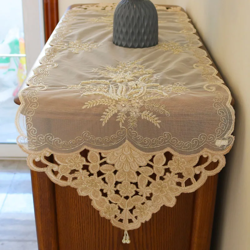 

NEW bead flower mesh Embroidery bed Table flag Runner cloth cover tablecloth Christmas Wedding Table decoration and accessories