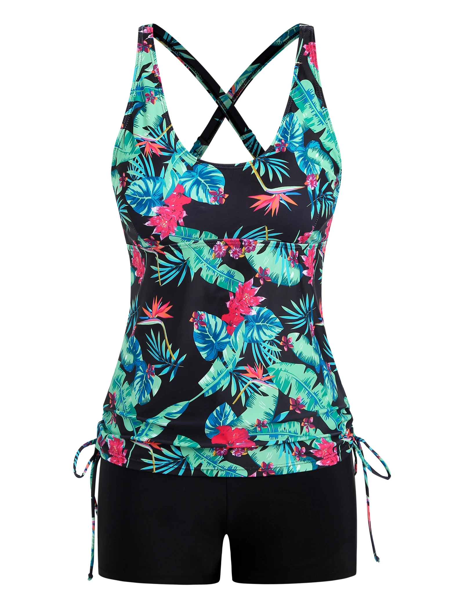 Maiô tankini feminino com blusa boyshort blusa modesta de duas peças roupa de banho menino perna