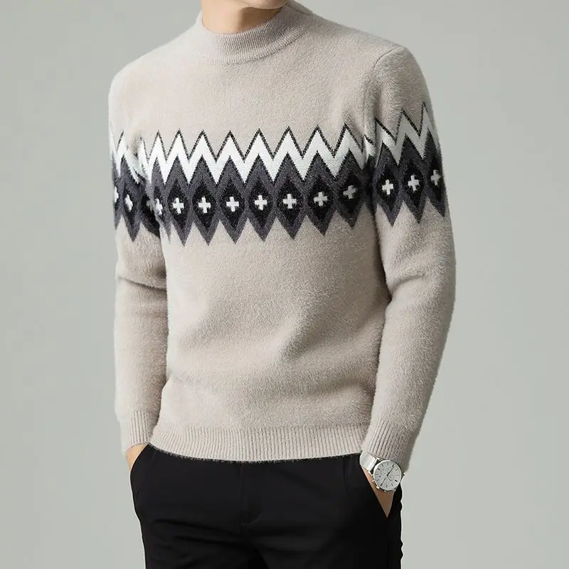 Men's Round Neck Pullover Print Casual Sweater