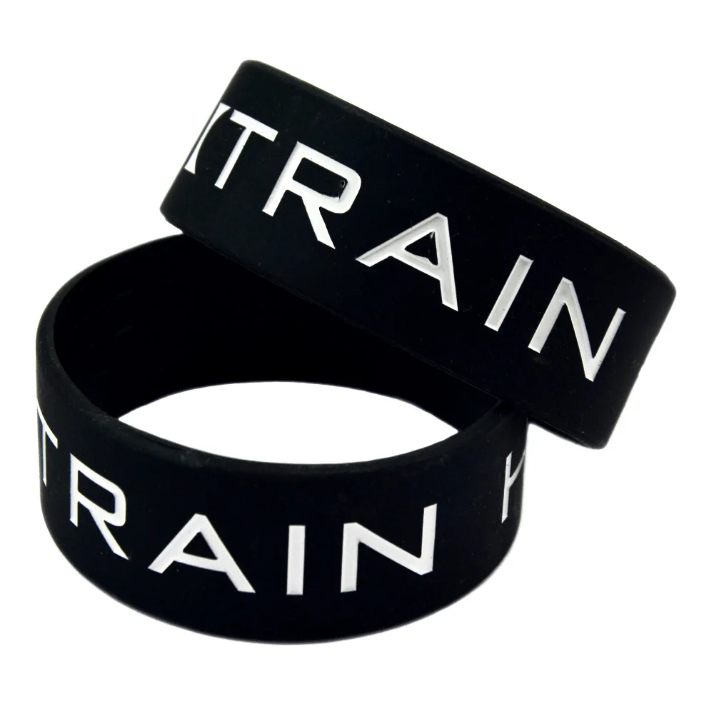 1 PC Train Hard Silicone Bracelet One Inch Wide Sport Band Black