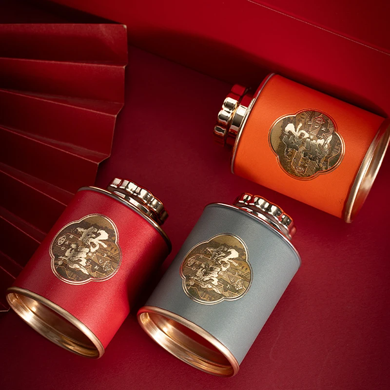 Tea Tin Can Dragon Mini Empty for Household Green Black Tea Sealed Jar Portable Travel Small Packaging Box Paper Storage Can tea tin box tea canister