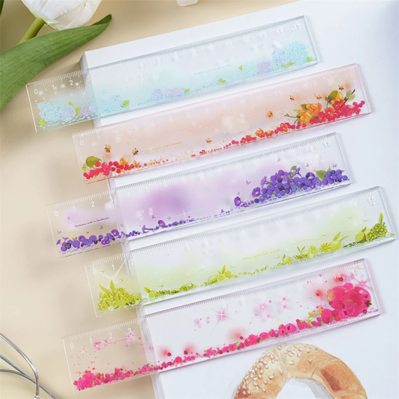 Transparent Fruits Ruler Kawaii Accessories 15cm Drawing Tool Papeleria School Supplies Regla Cute Stationery School Rules deli 71991 transparent plastic ruler primary school student stationery junior high school 15cm regla regle ruller drawing ruler