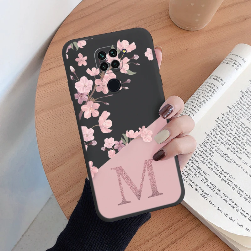 Personalized Pink Flower Initial Silicone Soft Phone Case - Alphabet Design