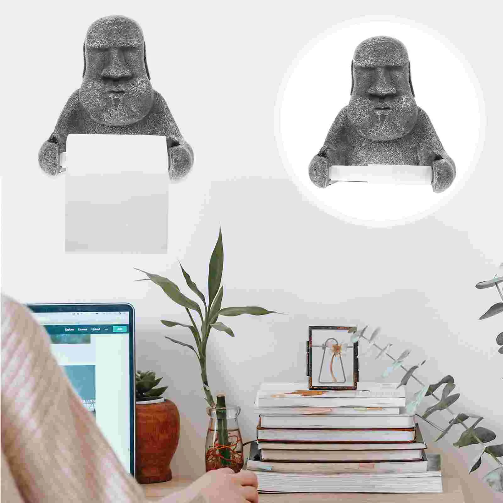 

3D Three-dimensional Tissue Box British Portrait Stone Toilet Paper Holder Desktop Towel Rack Sculpture Moai Statue Resin