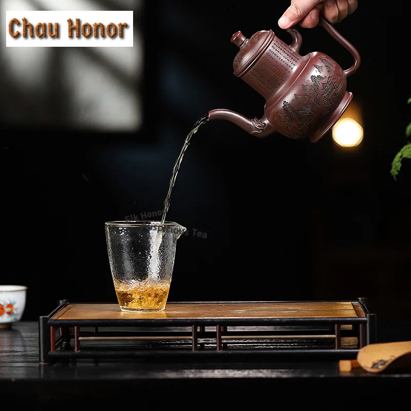 470ml Authentic Yixing Purple Clay Teapots Handmade Large Capacity Engraved Pot Raw Ore Mud Kettle Zisha Tea Set Collection