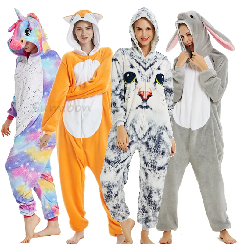 Winter Kigurumi Oneise For Kids Adults Boy Girl Unicorn Pajamas Animal Rabbit Cartoon Sleepwear Unicornio Overalls Pyjamas Women