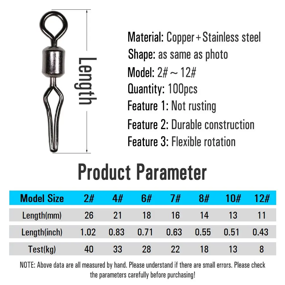 100Pcs Swivels With Side Line Clip Fishing Hanging Snap Fishhooks And Crap Connector Barrel Swivel Angling Supplies