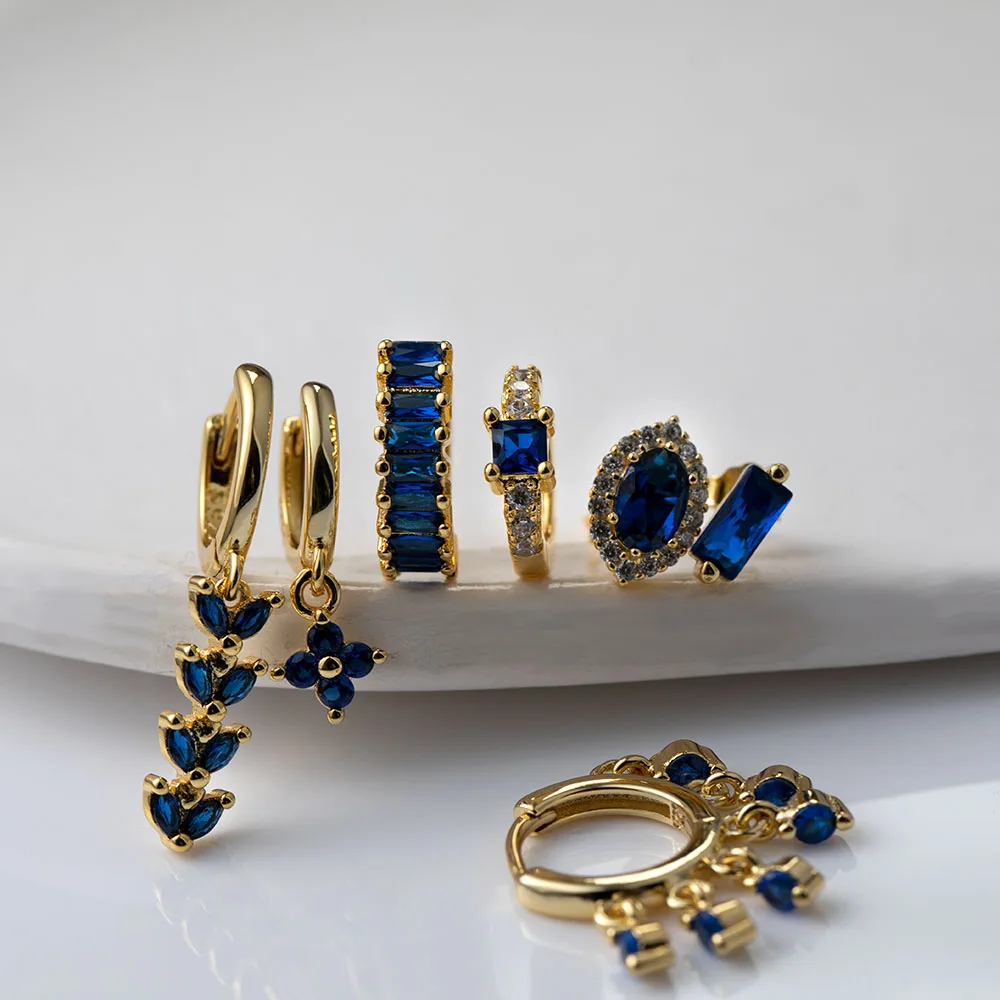 Hoop Earrings Womens Earrings Gold Earrings 18K Gold Plated Dark Blue Zircon Hoop Earrings Europen and American 925 Sterling Silver Circle Piercing Huggie Earring