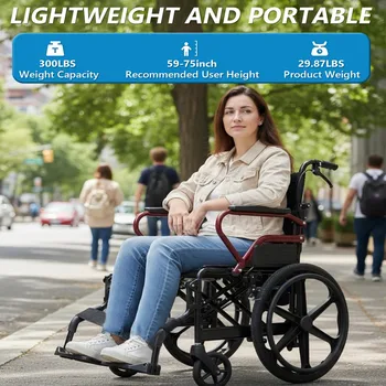 Sedia a Rotelle Pieghevole per Tutti i Terreni con Ruote Grandi |   Design Easy-Push per Mobilità e Comfort all'Aperto
