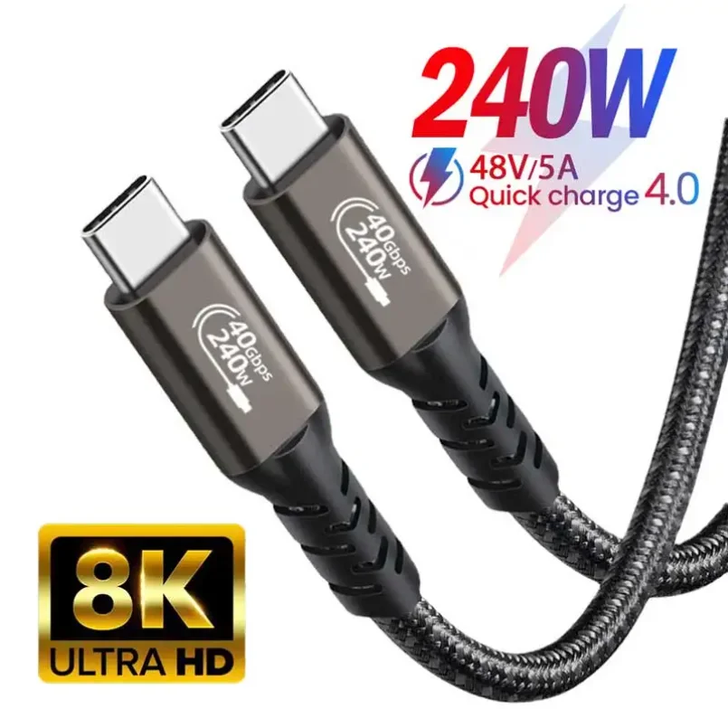 USB4 Cable Thunderbolt 3/4 40Gbps USB C 4K Video PD240W Fast Charger for M1 Macbook Pro Hard Disk USB4.0 Gen3 Data usb cable