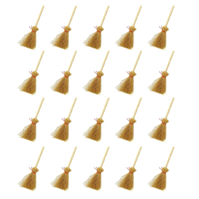 

20Pcs Miniature Artificial Mini Straw Brooms With Red Ropes Halloween Straw Dollhouse Decoration Witches Party Decor Toy