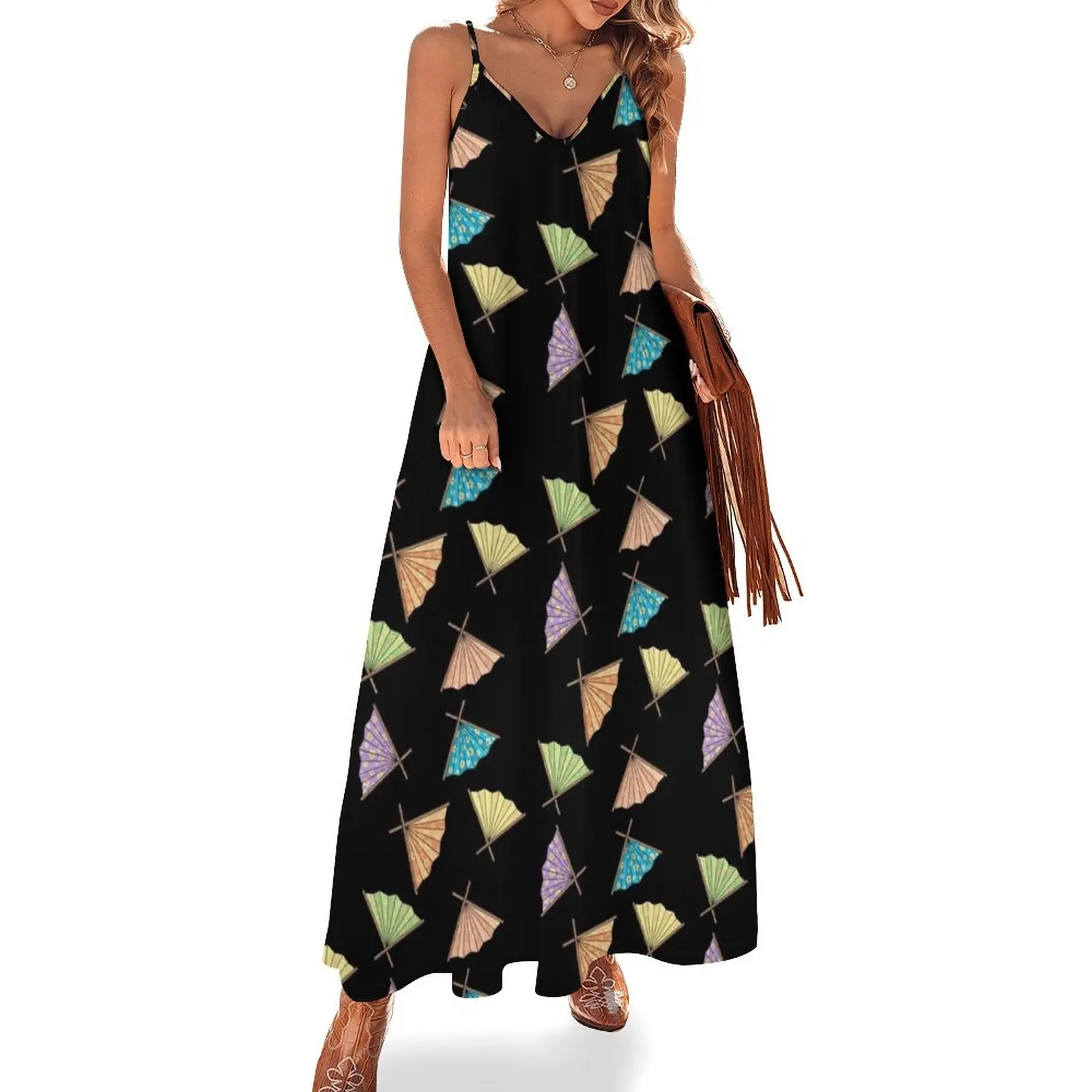 Rainbow Fan Pattern Sleeveless Dress Woman dresses dresses with long sleeves