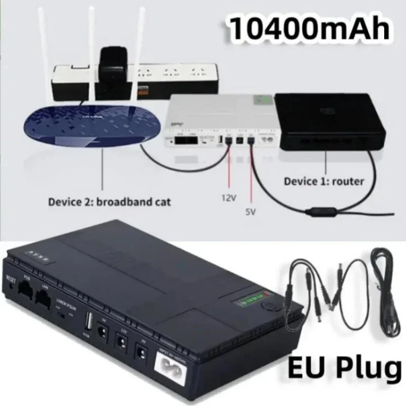 Description Picture 5 of itemDC Power Adapter Uninterruptible Power Supply 10400mAh 5V 9V 12V UPS Router Optical Cat Built-in Adapter Backup Power Supply Eu