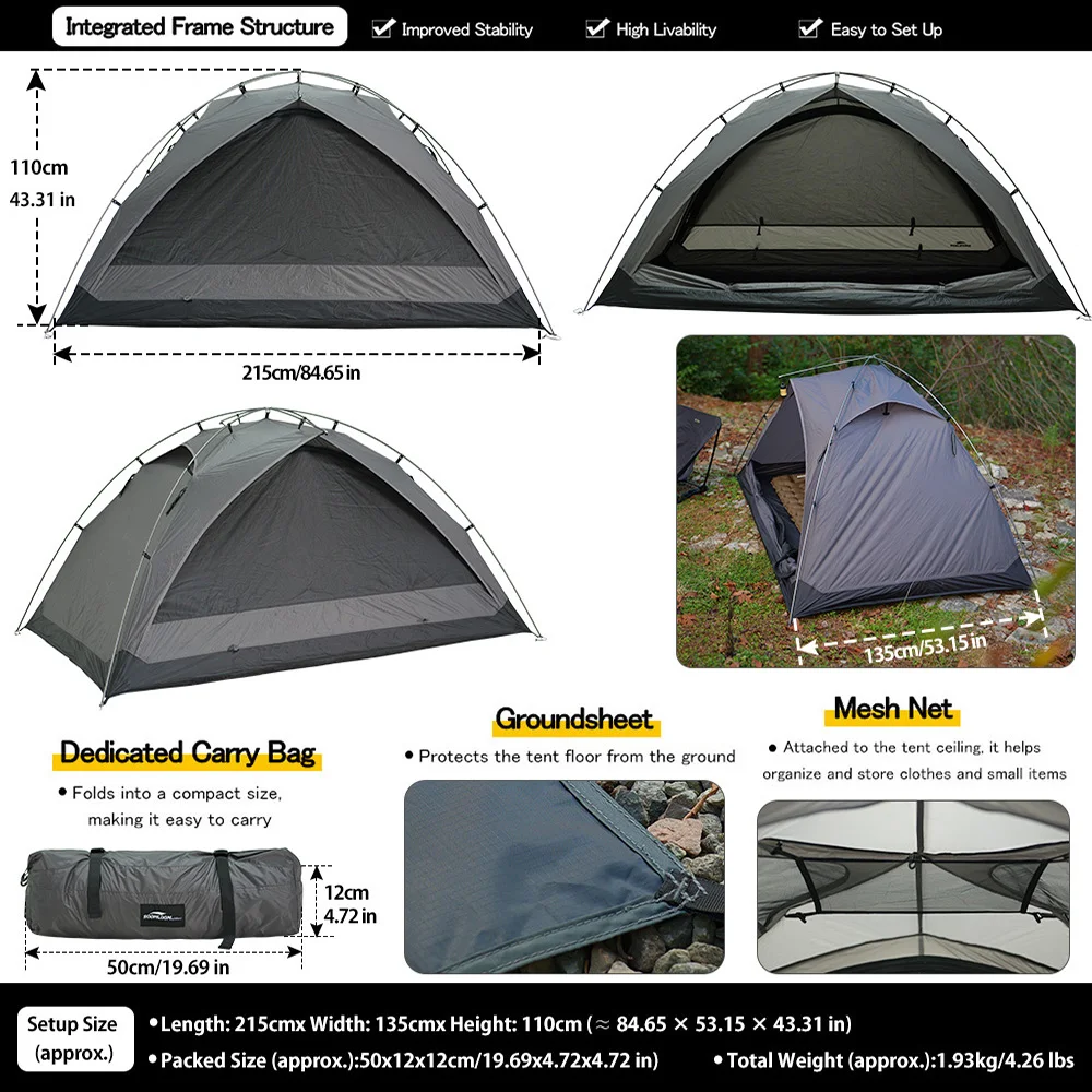 Soomloom 2 Person Outdoor Trekking Tent - Renatta Ultralight Portable Hiking Tent, Backpacking Tents for Camping Mountaineering Hiking, 20D Nylon Easy Setup Camp Shelter image 5