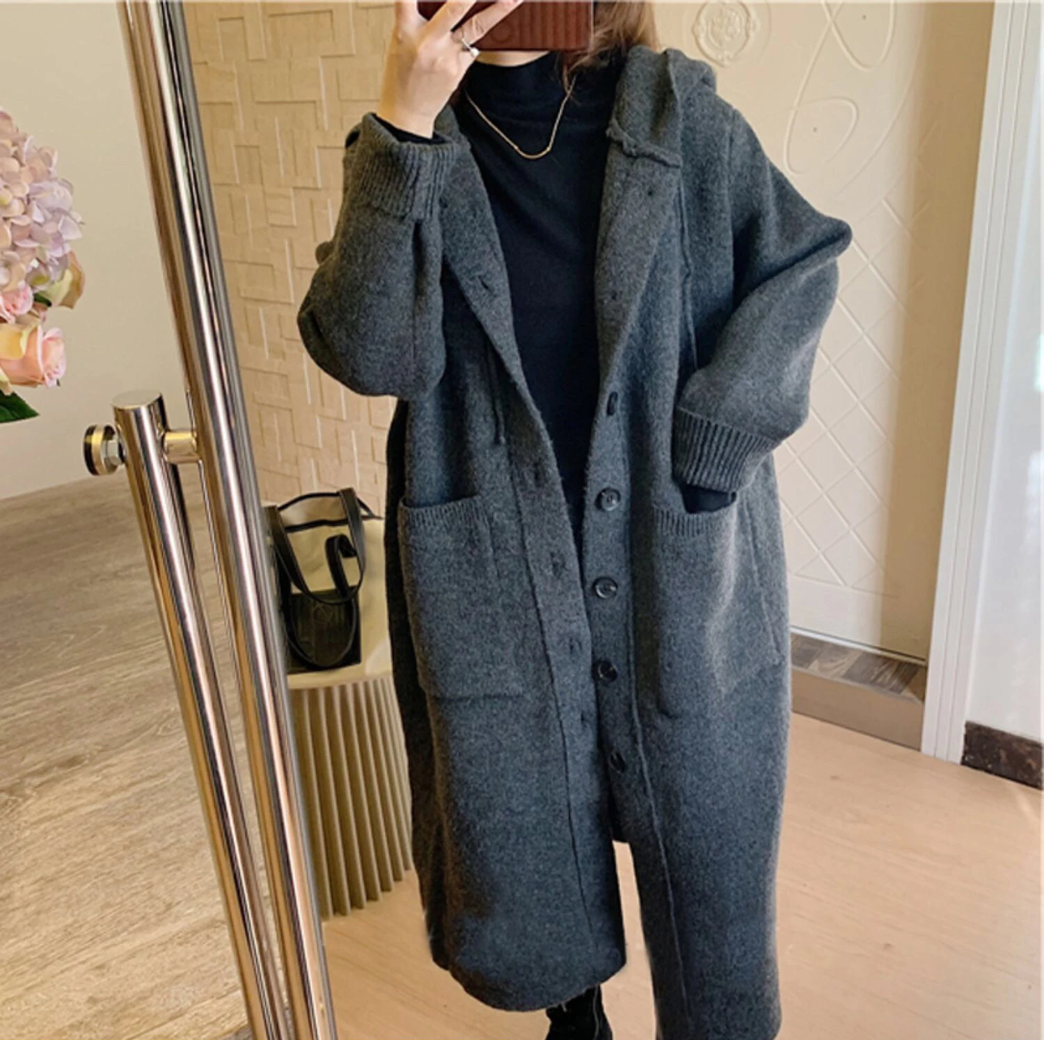 

2023 Vintage Knitted Cardigan Women Winter Fall Single-breasted Long Wool Cardigan Ladies Oversized Korean Thicken Knit Coat