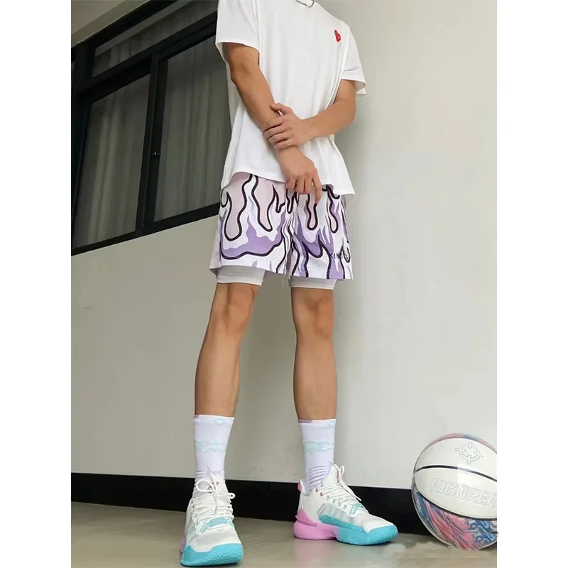 Kinetic Flame Basketball Shorts Quick Dry Running Sporty Trendy Fake Two-Piece Skateboard Long Pants from Mainland China