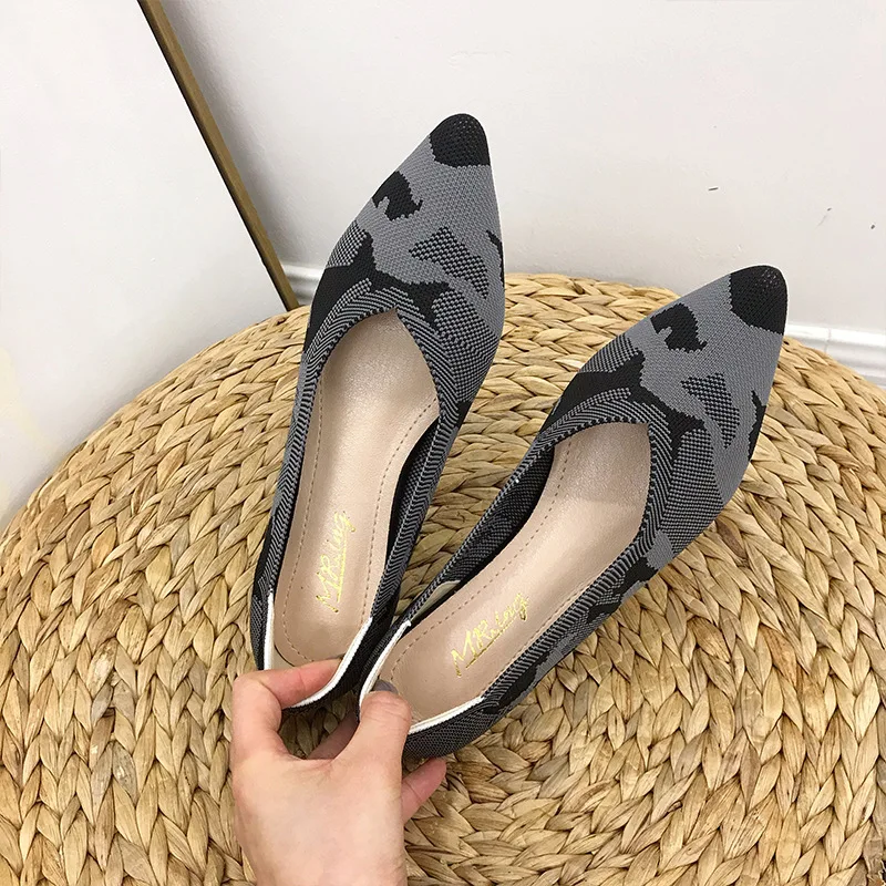 New egg roll shoes pointed toe princess shoes shallow mouth versatile single shoes women's flat fly knitted beanie shoes