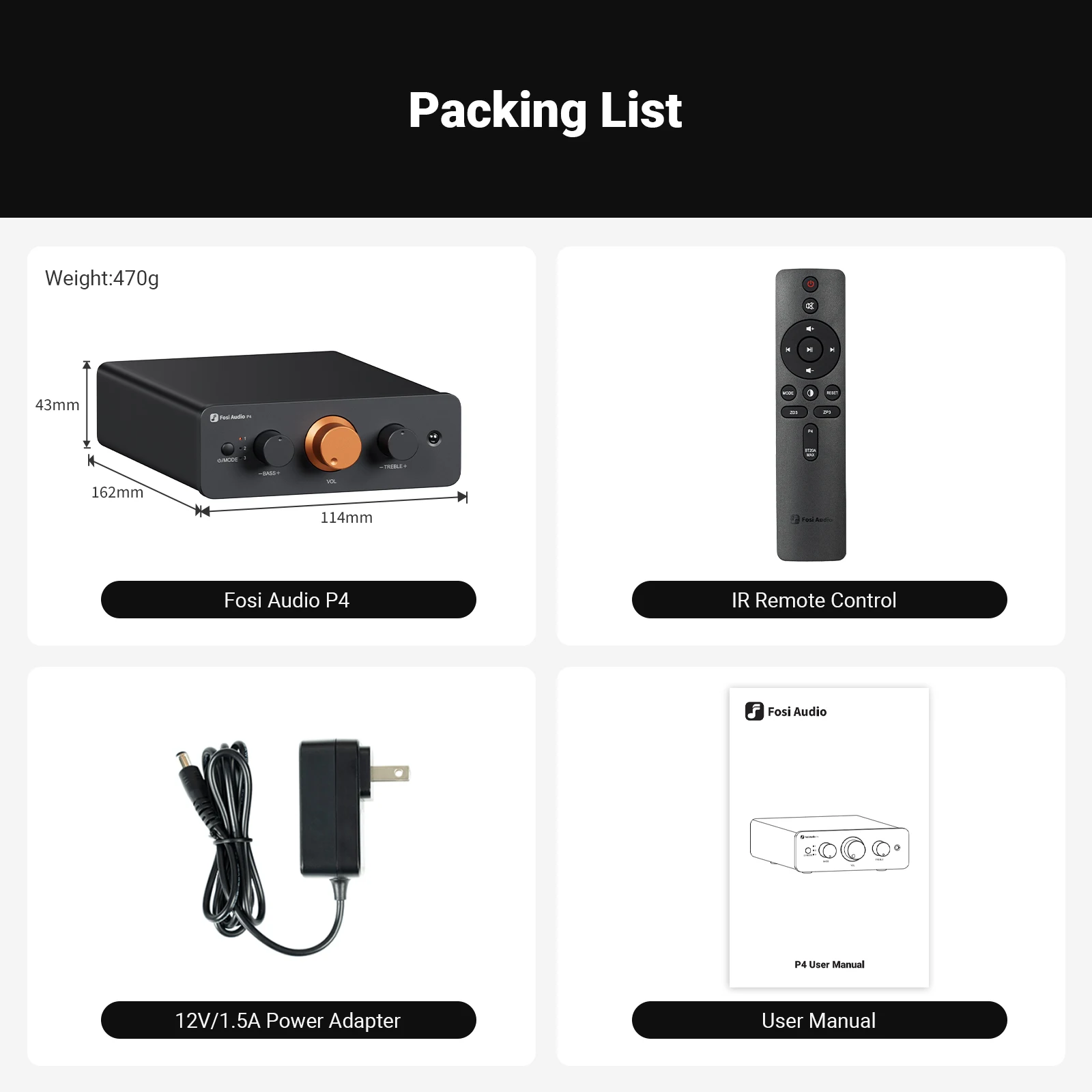 Fosi Audio P4 HiFi-Vorverstärker: 3 Cinch-Eingänge, EQ/Bypass, austauschbare Operationsverstärker, Höhen- und Bass-Tonregelung für Audiophile Systeme