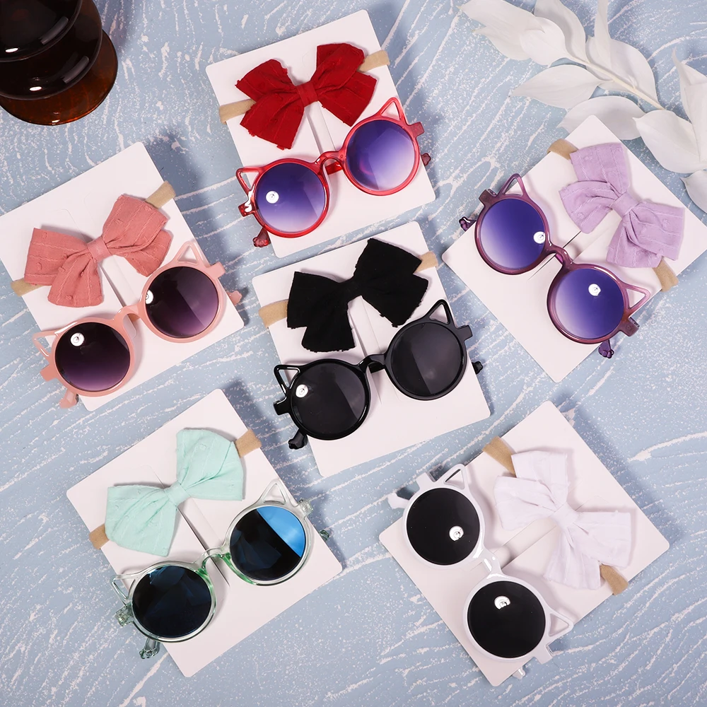 2Pcs/Pack Vintage Kids Summer Bows Headband Sunglasses Hair Accessories