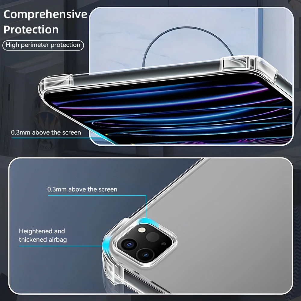 TPU Silicon Transparent Case For iPad Air 11 2024 Pro 11/13in M4 for iPad 10/9/8/7/6/5 Gen Air 4/5th 10.9 3rd 10.5 Mini 6 3