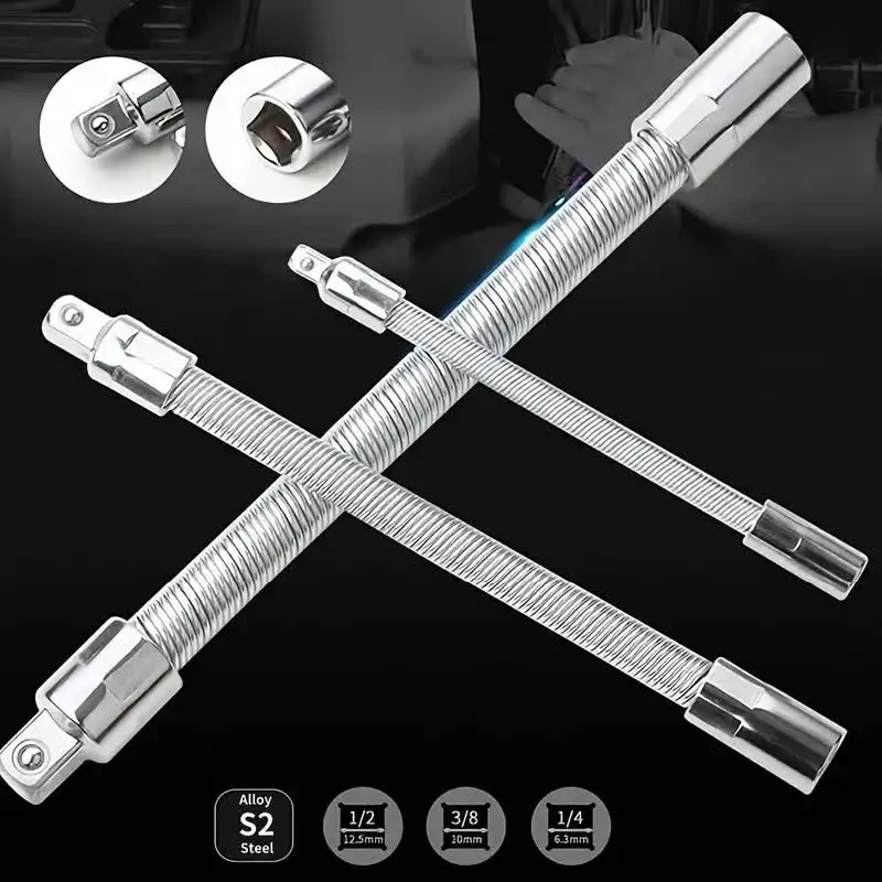 3pcs Wrench Sleeve Extension Rod Socket Wrenches, Drive Head Bendable 1/4 3/8 1/2 Drive Flexible Socket Extension Bar Ad