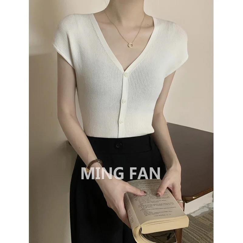 2023 ���� ���ο� ���� �� ������ ���� ���� ǰ�� Qu Zhu ª�� �Ҹ� ��Ʈ ī��� V-neck �ְ� Ʈ����