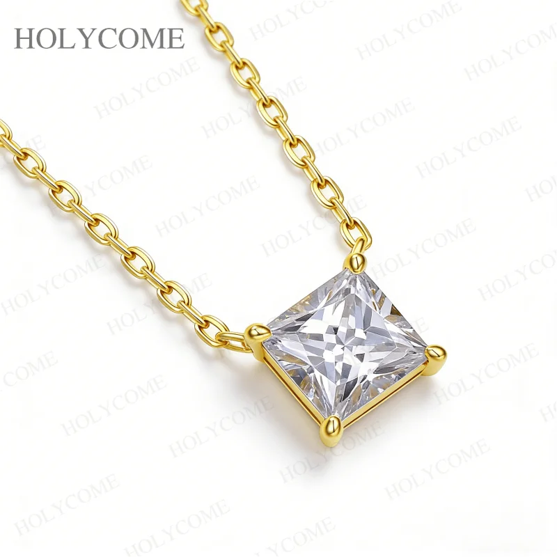 925 Sterling Silber Moissanit-Anhänger Halskette mit GRA Princess-Schliff 5,5x5,5mm 1CT VVS1 D-Farbe Schmuck für Damen – Detail 2