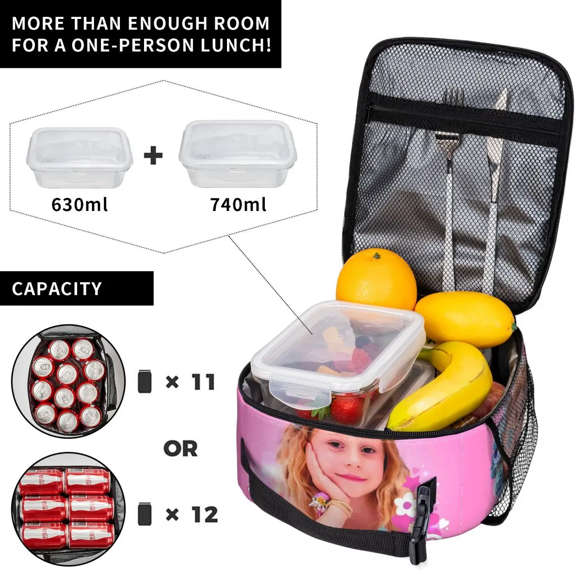 Cute Like Nastya Insulated Lunch Bag Portable Kawaii Cartoon Lunch Container Thermal Bag Tote Box Beach Outdoor Men Women