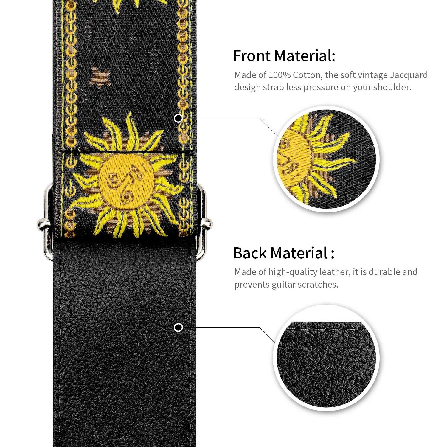 Sunburst Jacquard Weave Guitar Strap with Premium Leather Ends