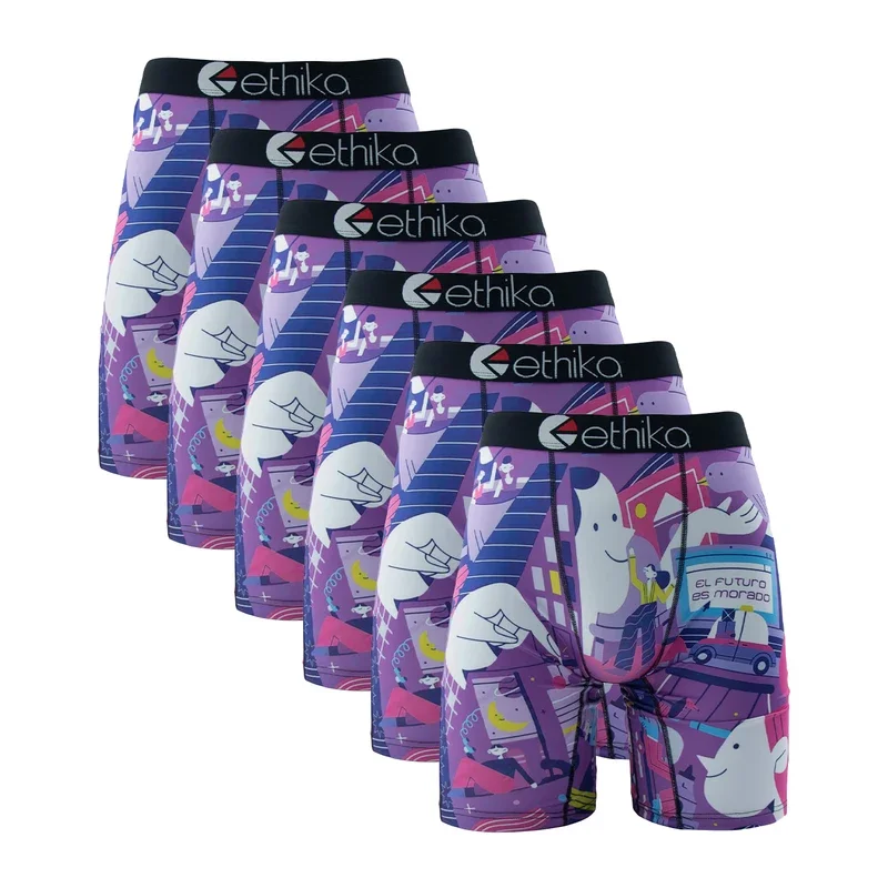 6Pcs ETHIKA Sexy Printed Men Underwear Boxer Hot Shorts Underpants Breathable Man Panties Lingeries Boxer Briefs XXXL Plus Size 5