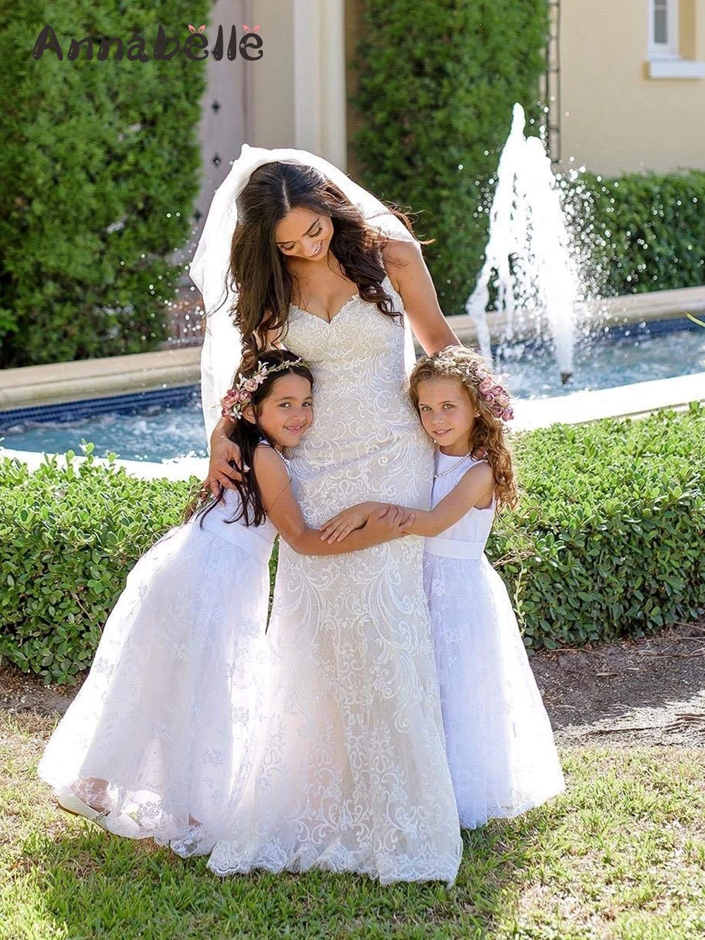 

Платье для девочки на Первое причастие Annabelle, ТРАПЕЦИЕВИДНОЕ Цветочное платье для девочки, кружевное платье для вечеринки для девочек, модное платье для девочек на день рождения