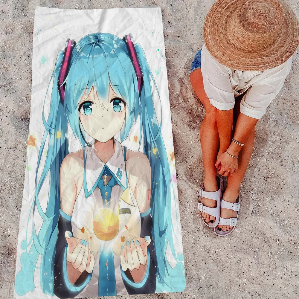Hatsune Miku Beach Towel Cartoon Cute Summer Kids Large Bath Pool Beach Towel Microfiber Absorbent For Swimming Travel 2