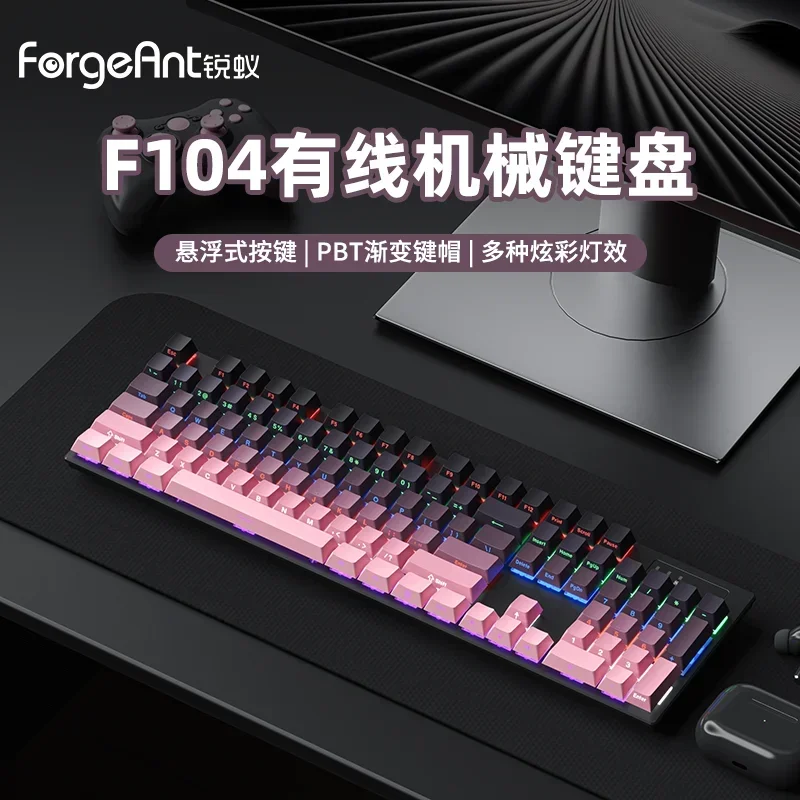 Forgant 기계식 키보드 측면 조각 투명 키캡, 단일 모드, 유선 RGB E스포츠 게임, F104 키