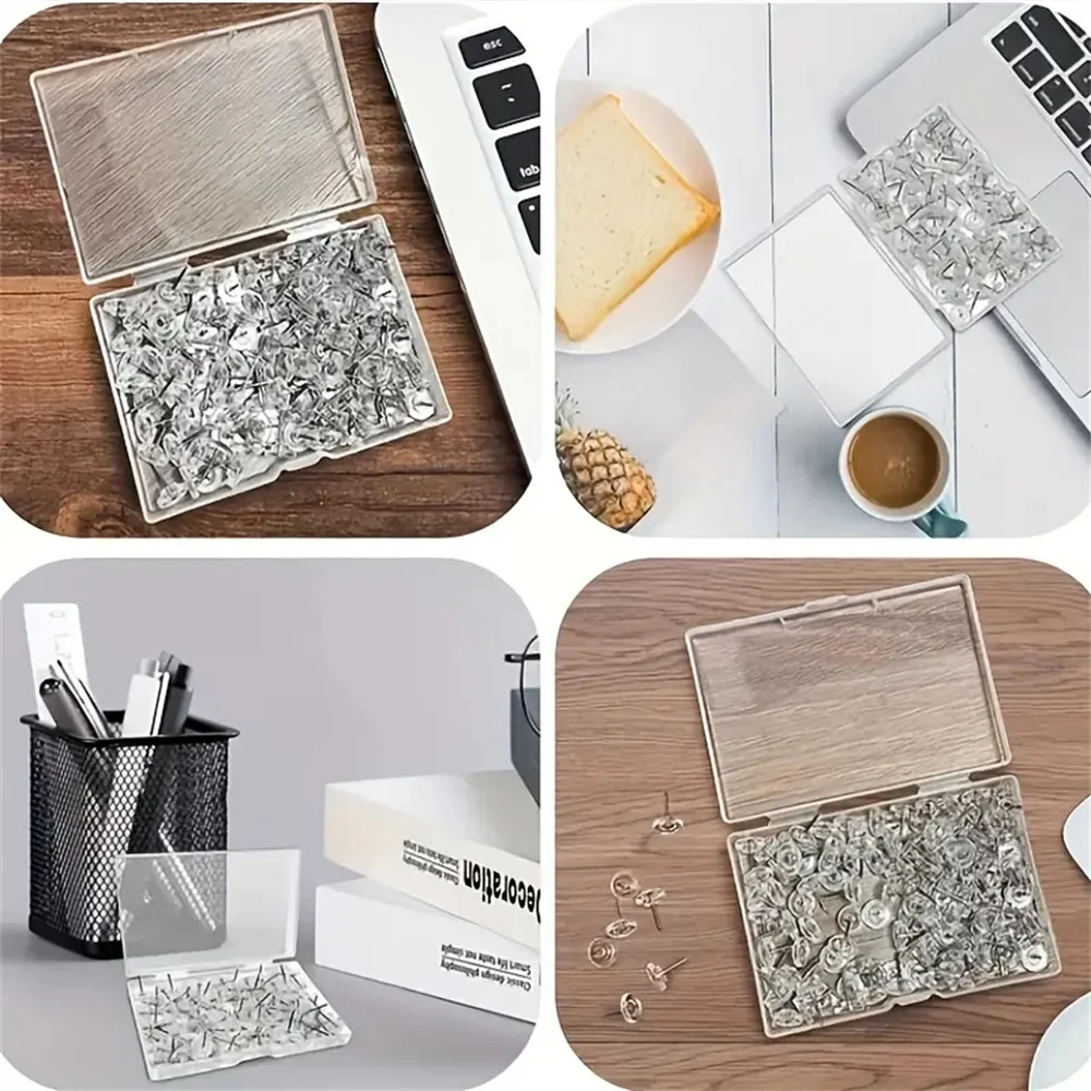 50pcs Clear Thumb Tacks Strong Steel Points For Cork Bulletin Boards Standard Plastic Heads For Home School And Office push pins