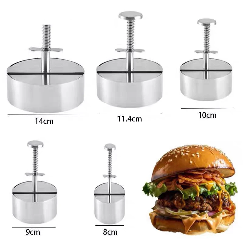 Burger Press Round Shape Stainless Steel Non-Stick Adjustable Hamburger Patty Maker