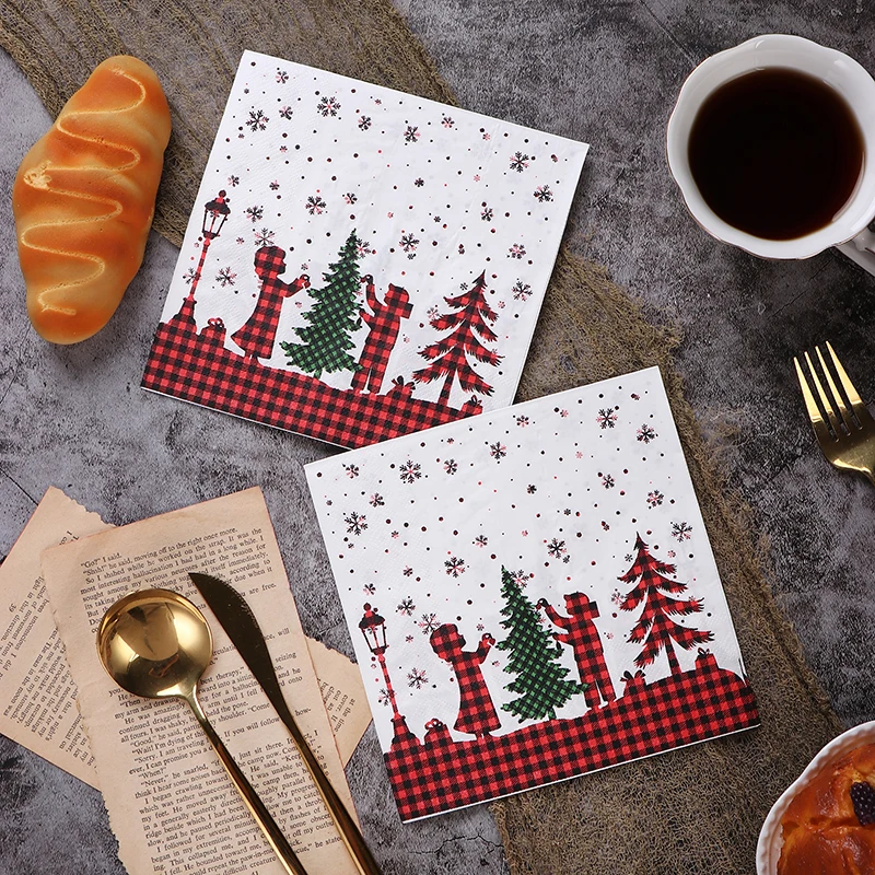 10/20pcs/Pac 33*33cm 2Ply Colourful Christmas Tree Printed Tissue Paper Christmas Party Birthday Party Table Decoration Paper