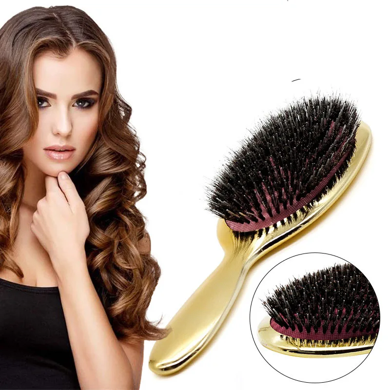 

Sdatter Luxury Gold And Silver Color Boar Bristle Paddle Hair Brush Oval Hair Brush Anti Static Hair Comb Hairdressing Massage C