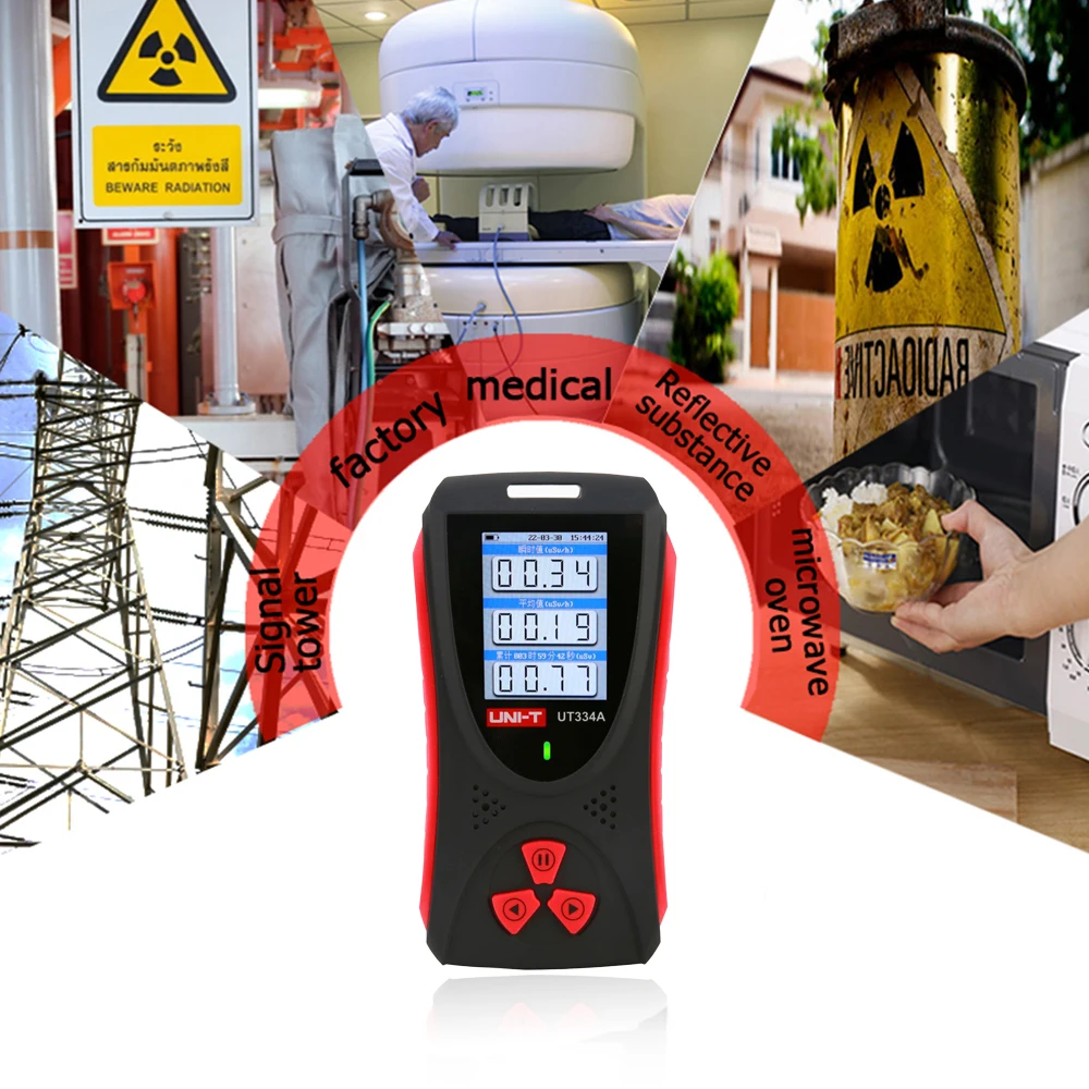UNI-T UT334A Geiger Counter Electromagnetic Radiation Detector Personal Dosimeter X-ray Beta Gamma Detection EMF Meter.
