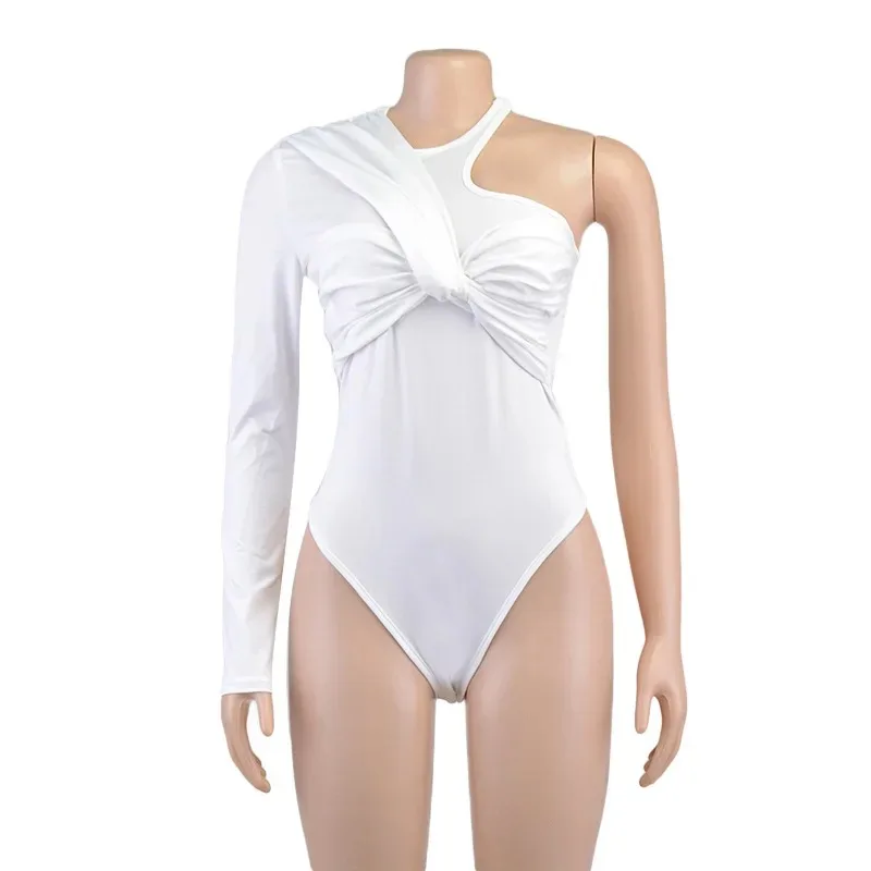 High Waist Irregular Bodysuit Backless Twist Streetwear One Shoulder Long Sleeve Tops Slim Club Party Sexy 19493