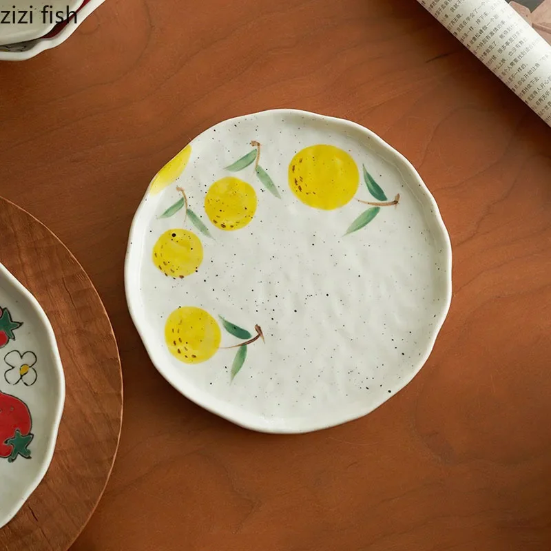 Hand-painted Fruit Pattern Ceramic Plate Creative Dessert Plate Steak Pasta Bowl Snack Bowl Home Specialty Tableware