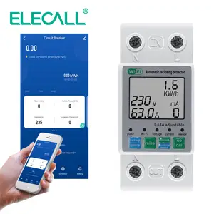 eMylo Medidor inteligente monofásico 60A 90-250V, Tuya Smart WiFi 1.378 in  DIN Rail Medidor de potencia con pantalla digital Medidor de vatios-hora