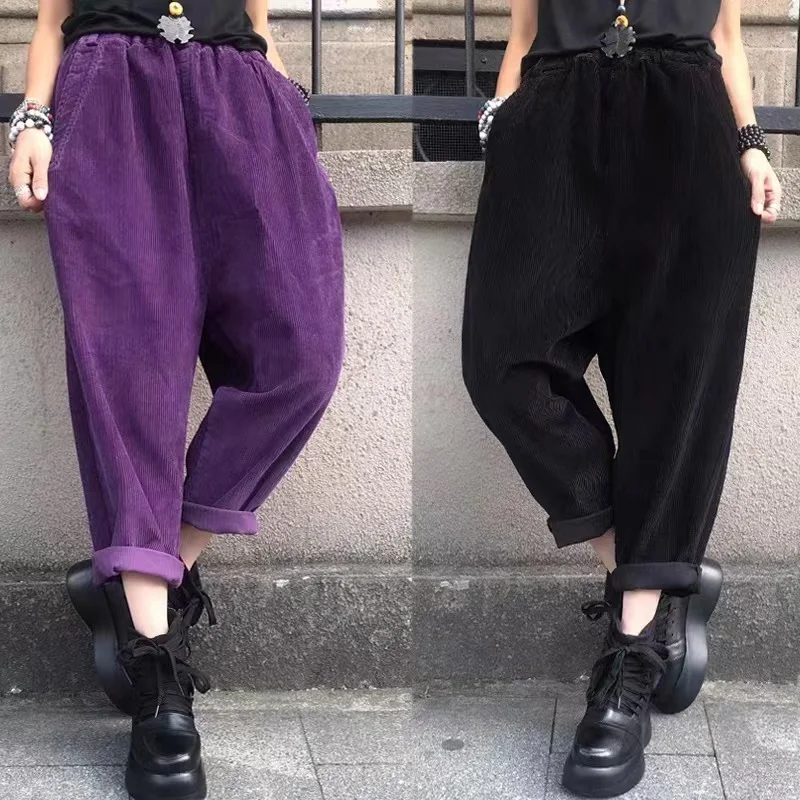 

Vintage Corduroy Women Bloomers Autumn Winter Korean Style Solid Color Casual Versatile Fashion Loose Cozy Simple Female Trouser