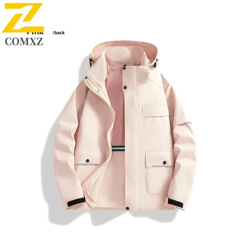 COMXZ Hooded Men Jacket Outdoor Climbing Wind Resistant Motorcycle Coat Urban Street Wear Resistant Lightweight Autumn Apparel
