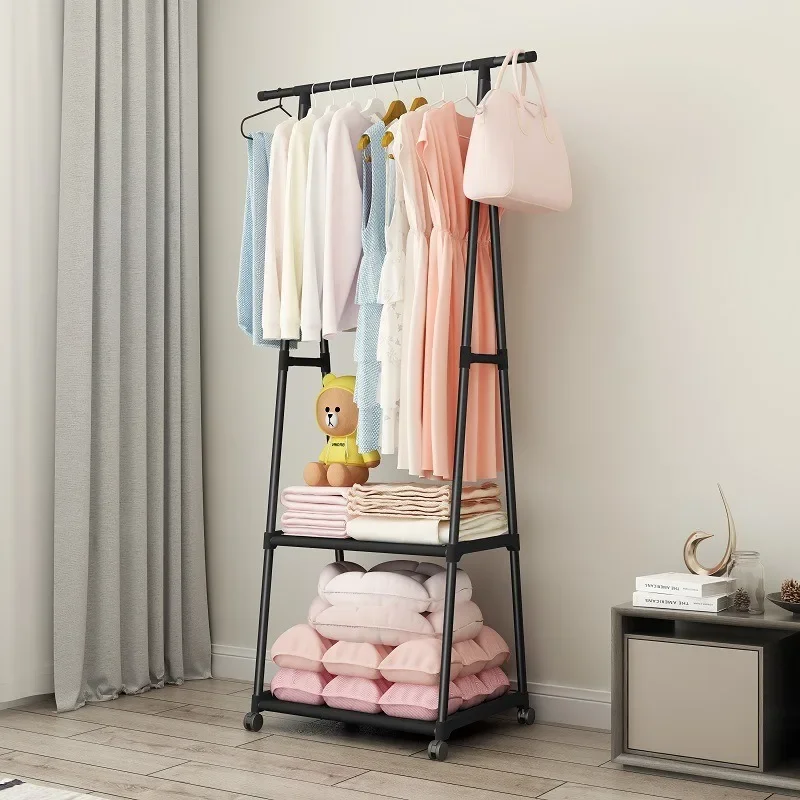Portable Triangle Coat Rack Rolling Clothes Hanger with Pulley Simple Assembly Multifunctional for Bedroom or Household Storage