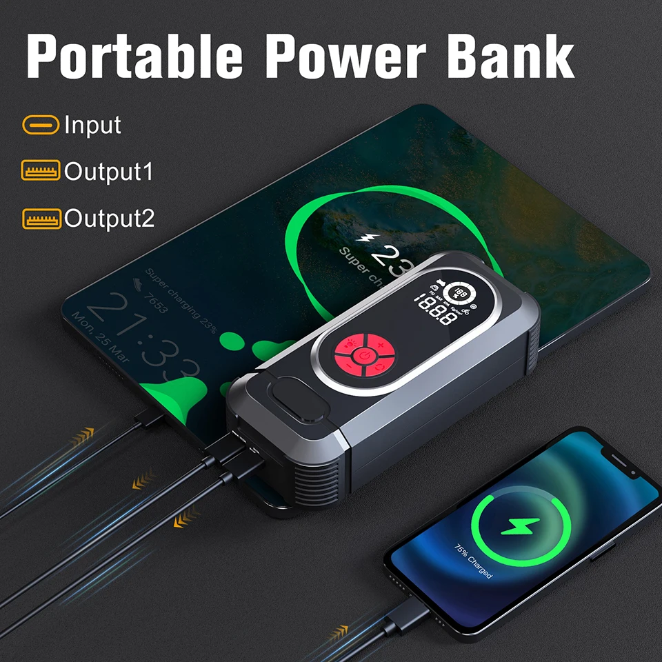 Yangood M13 Car Jump Starter 150PSI Portable Car Battery Booster Charger With Air Compressor Battery Starting Air Pump