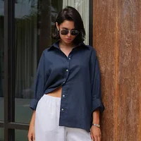 Bornladies 100% coton printemps été polyvalent paresseux chemise décontractée femmes à la mode couleur unie chemise ample Cardigan chemise 4